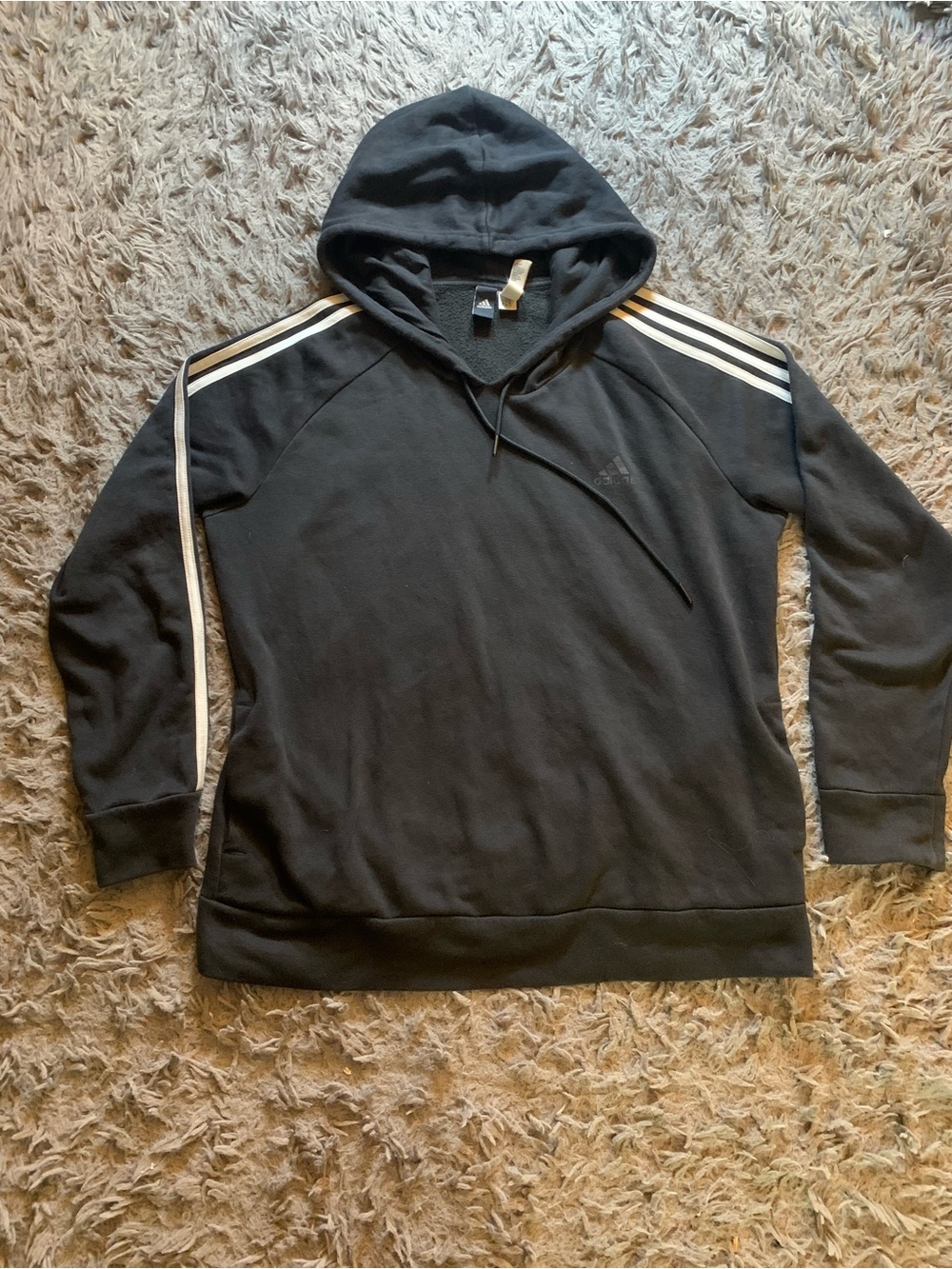 Black fleece lined white striped Adidas hoodie sz XL
